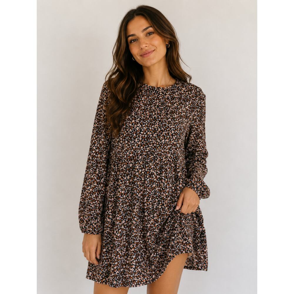 LOFT Cottagecore Floral Dress Womens 14 Career Boho High Neck Romantic Blue